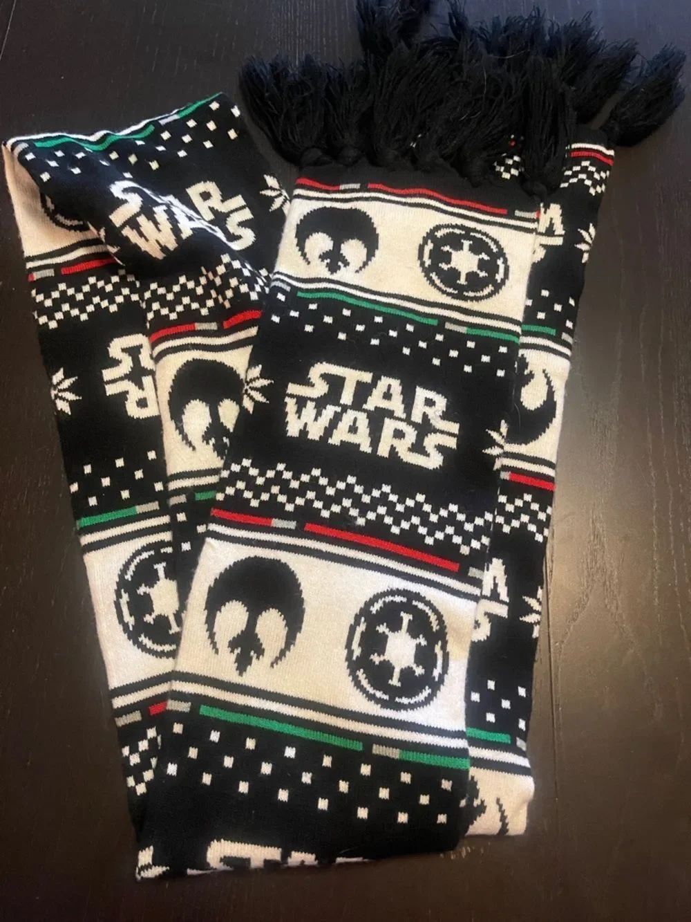 Star Wars Black, White Scarf with Red and Green Stripes